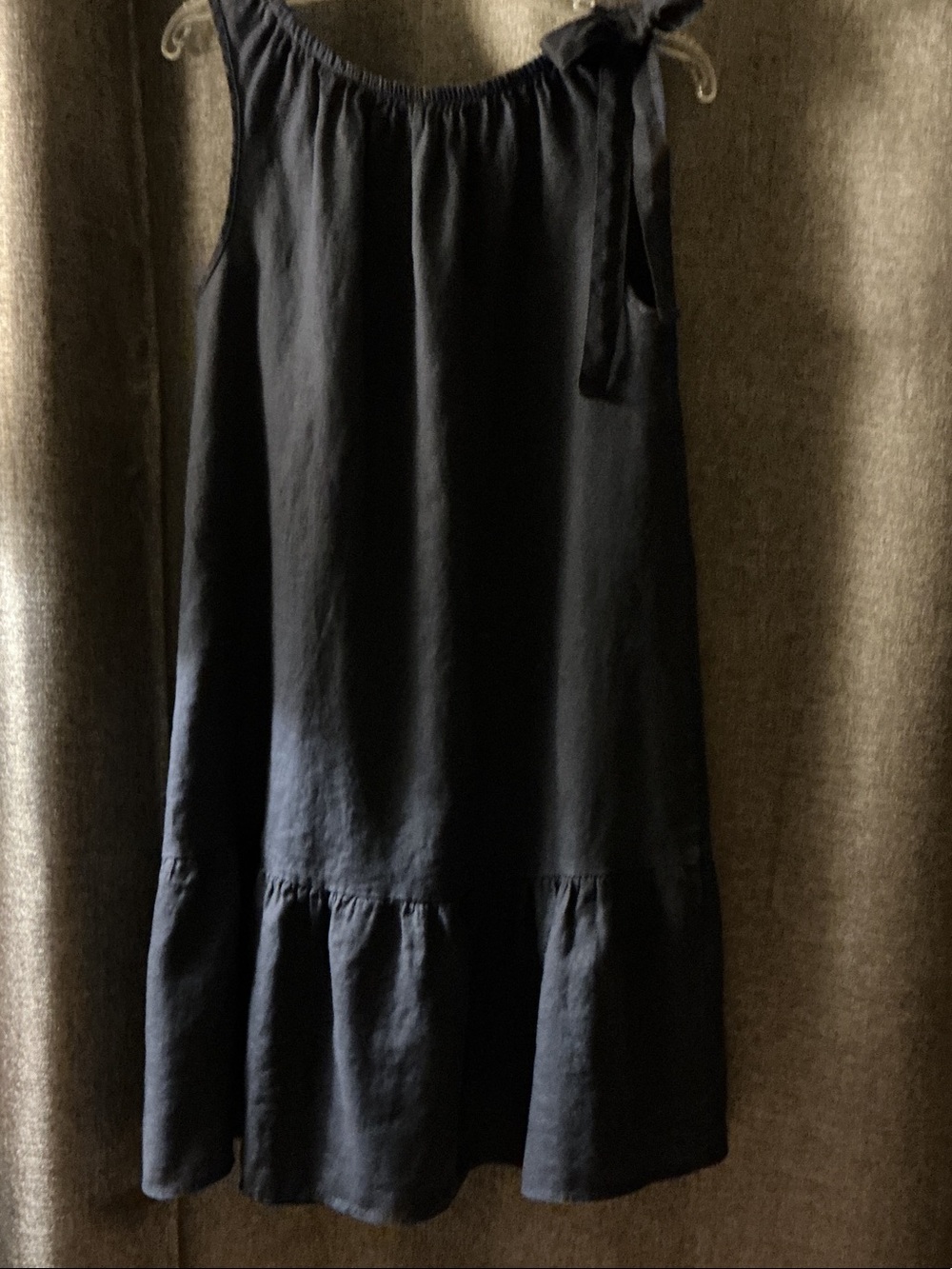 Tiered Navy Midi Dress with Adjustable Shoulder Ties